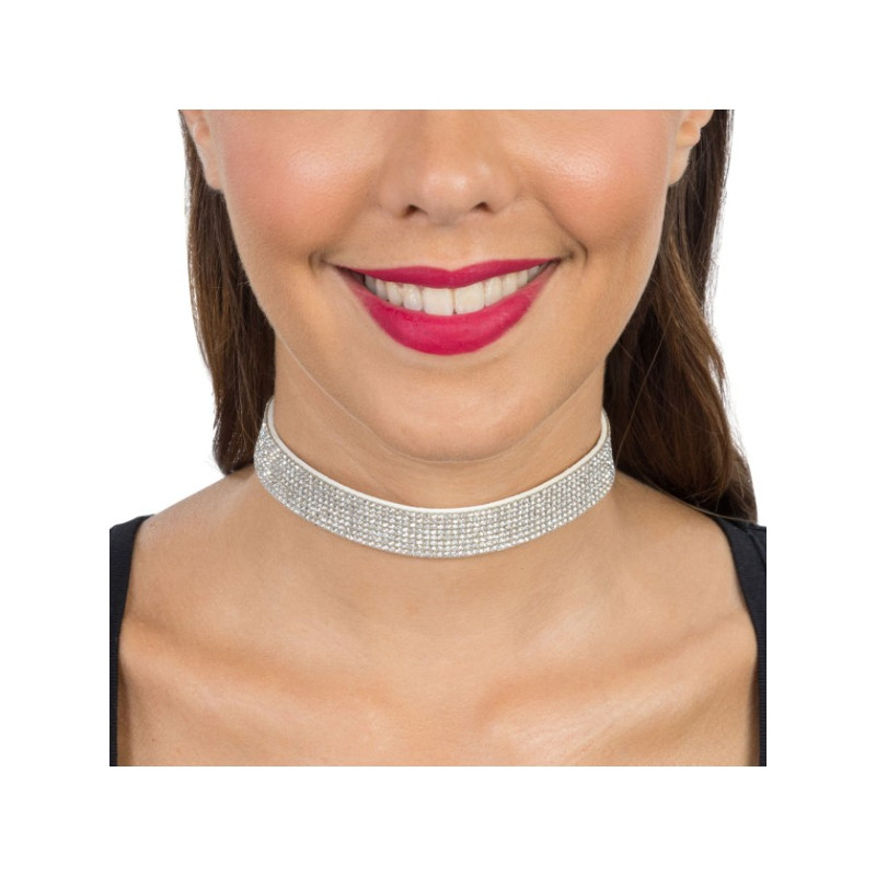 COLLIER RAS DE COU STRASS ARGENT