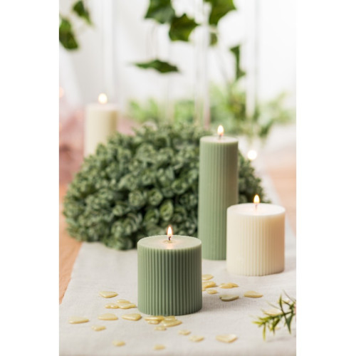 BOUGIE PILIER CANNELEE VERT SAUGE