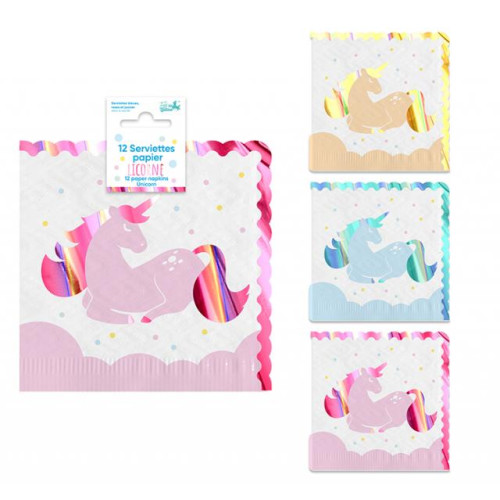 12 SERVIETTES PAPIER LICORNE