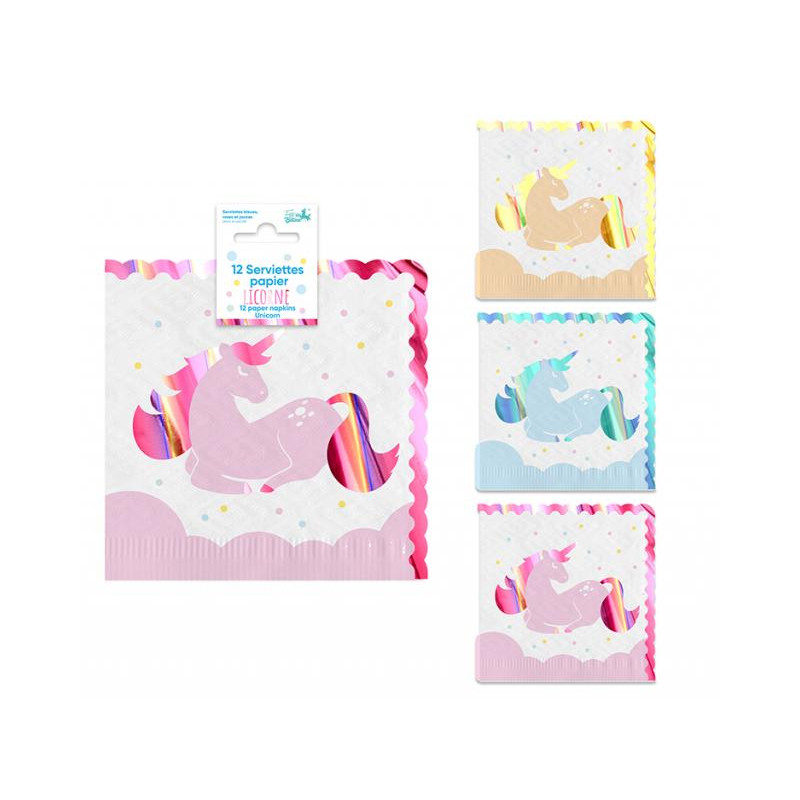 12 SERVIETTES PAPIER LICORNE