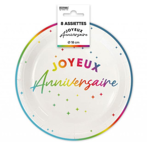ASSIETTES X 8 ANNIV.18CM MULTICOLORE