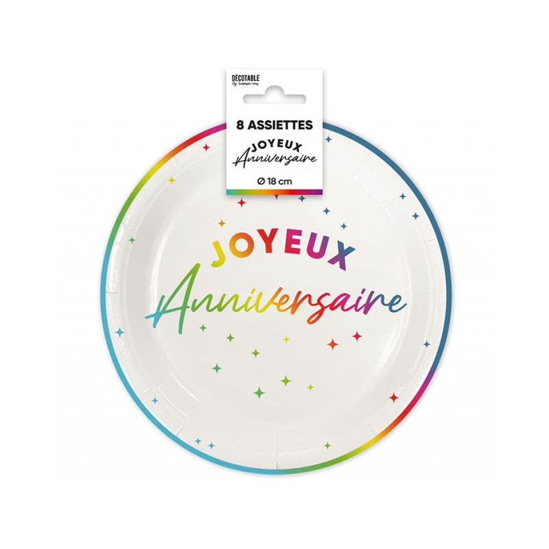 ASSIETTES X 8 ANNIV.18CM MULTICOLORE