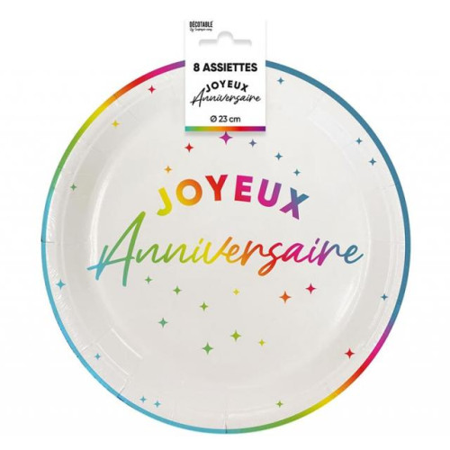 ASSIETTES X 8 ANNIV.23CM MULTICOLORE