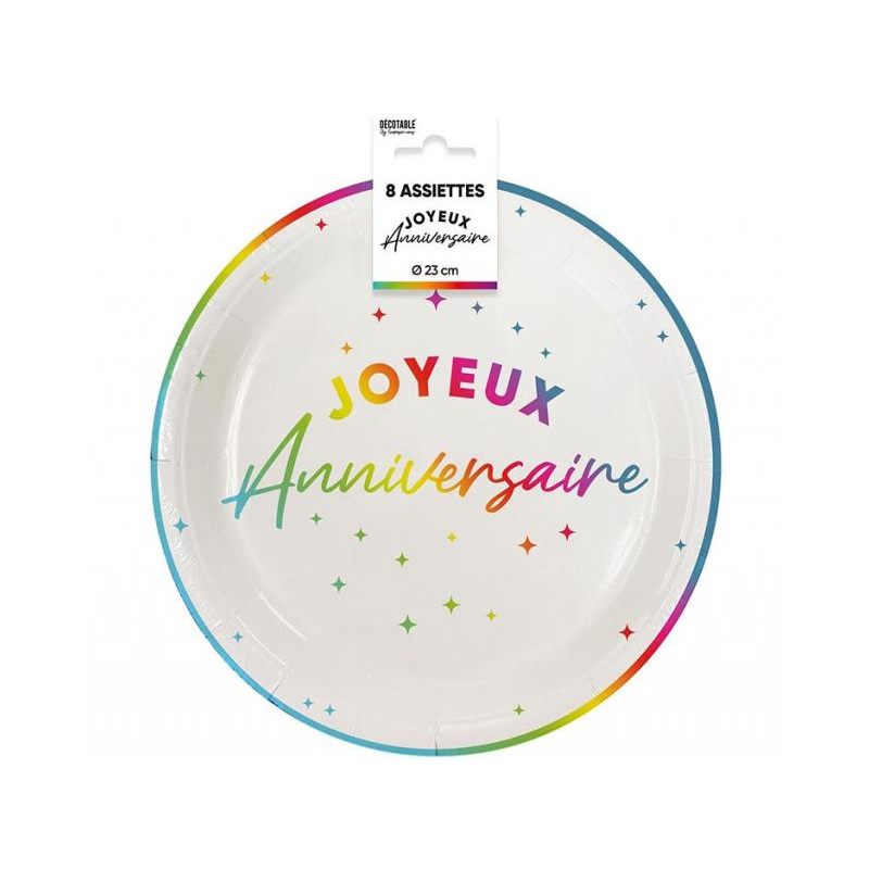 ASSIETTES X 8 ANNIV.23CM MULTICOLORE
