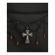 CEINTURE PERLES NOIRES ET CROIX ROUGE