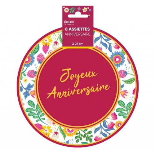 8 ASSIETTES ANNIV. FLORAL 23CM