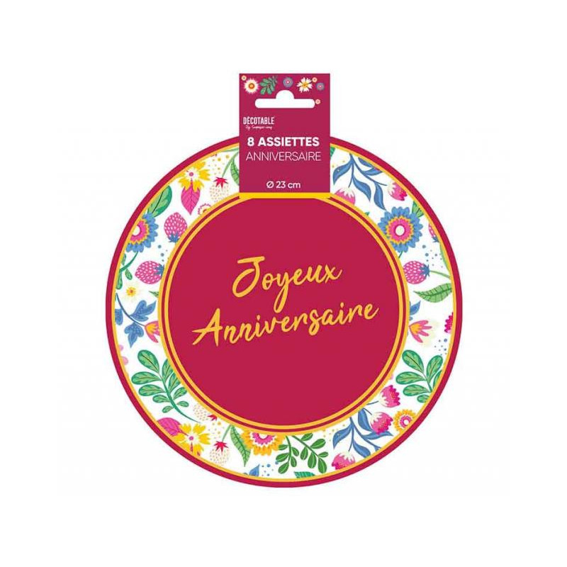 8 ASSIETTES ANNIV. FLORAL 23CM
