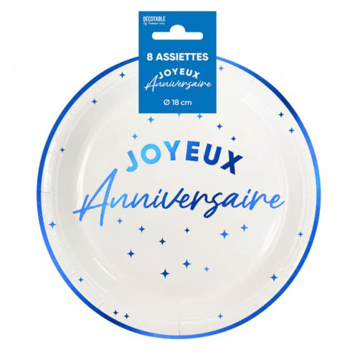 ASSIETTES X 8 BLEU ANNIVERSAIRE