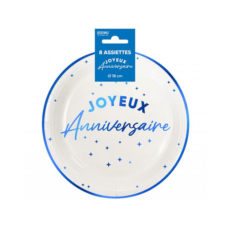 ASSIETTES X 8 BLEU ANNIVERSAIRE