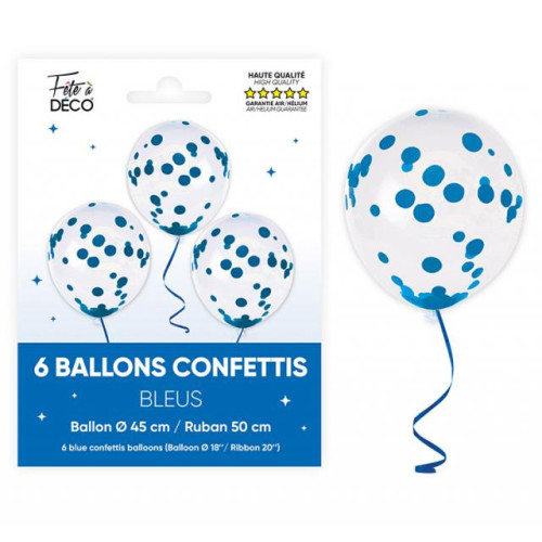 6 BALLONS CONFETTIS BLEU