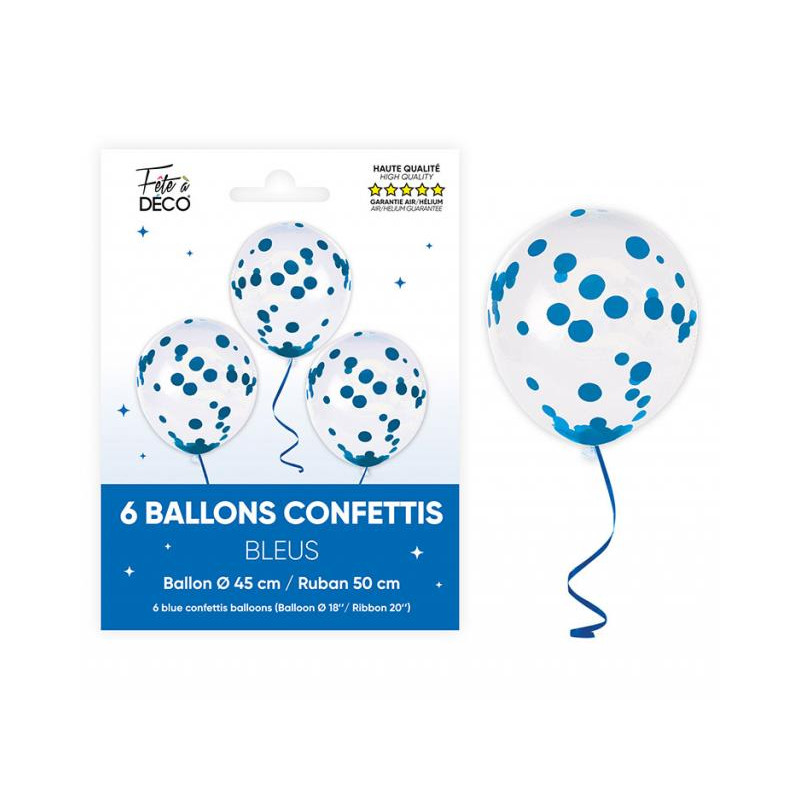 6 BALLONS CONFETTIS BLEU