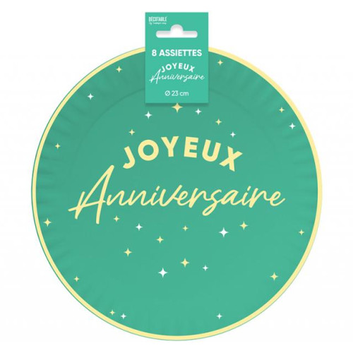 ASSIETTES X 8 VERT ANNIVERSAIRE