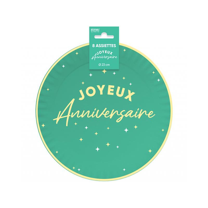 ASSIETTES X 8 VERT ANNIVERSAIRE