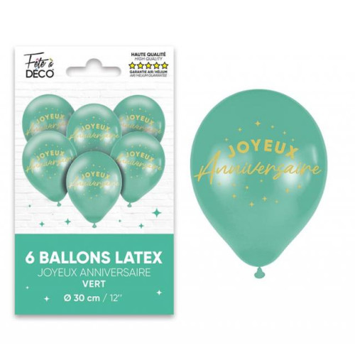 6 BALLONS ANNIVERSAIRE VERT