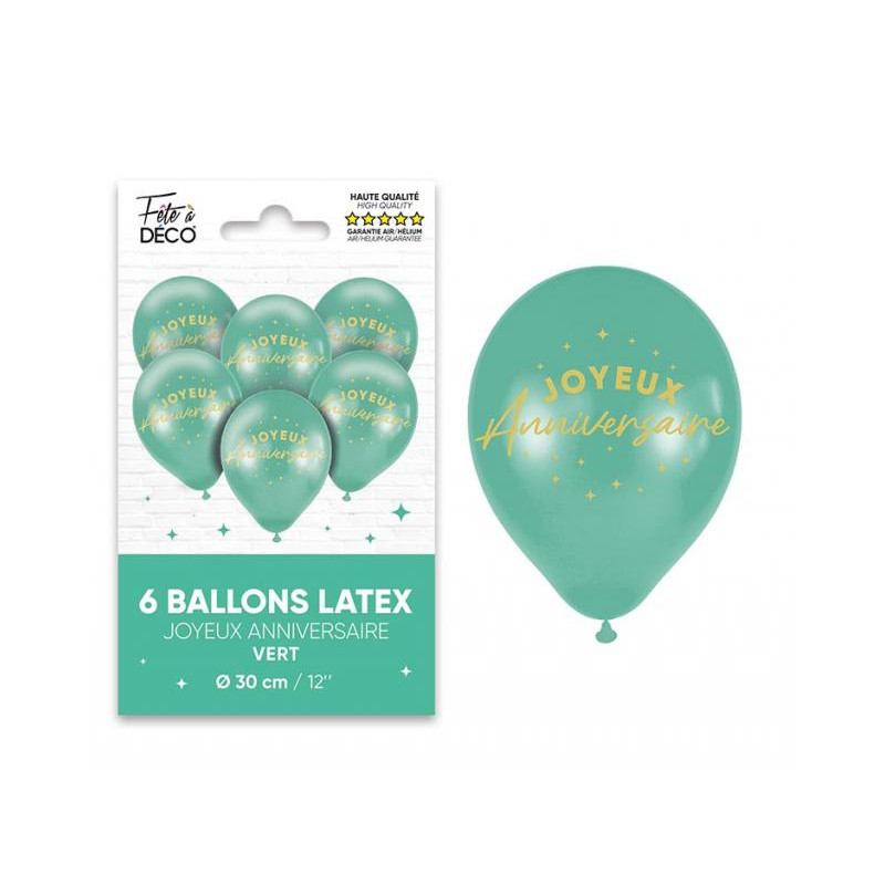 6 BALLONS ANNIVERSAIRE VERT