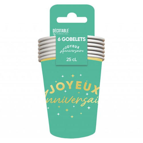 GOBELETS X 6 ANNIV.VERT 25CL