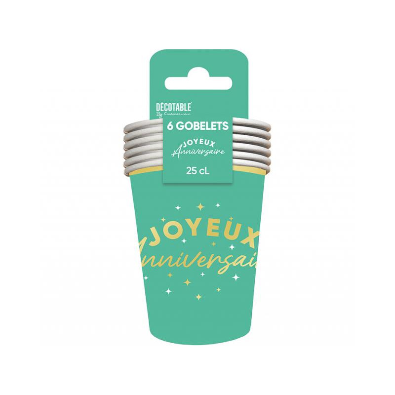 GOBELETS X 6 ANNIV.VERT 25CL