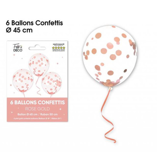 6 BALLONS CONFETTIS ROSE GOLD