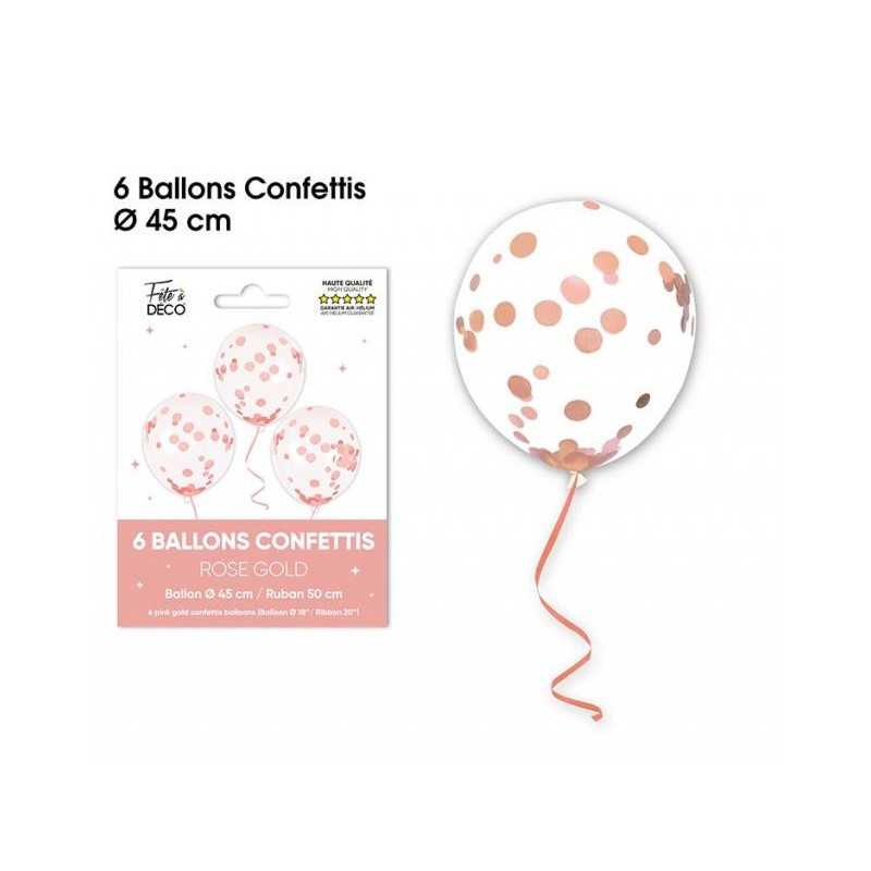 6 BALLONS CONFETTIS ROSE GOLD