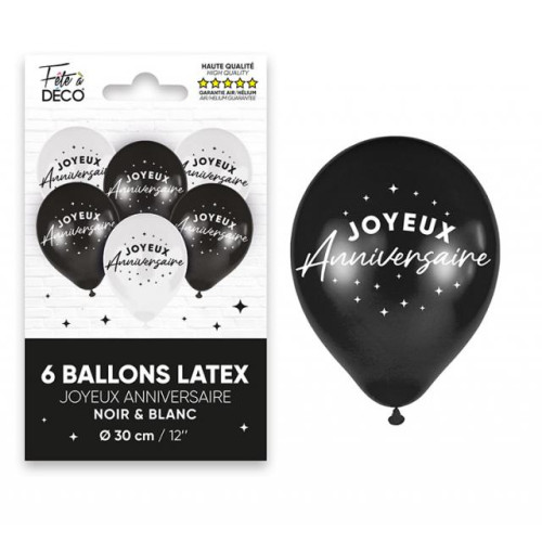 6 BALLONS ANNIVERSAIRE NOIR