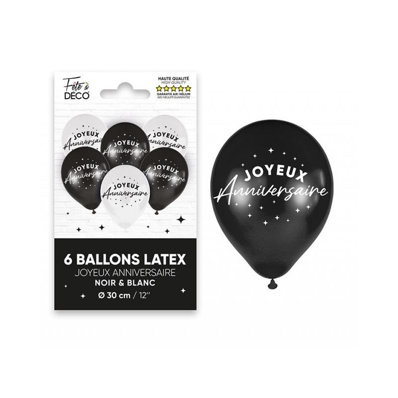 6 BALLONS ANNIVERSAIRE NOIR