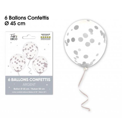 6 BALLONS CONFETTIS ARGENT