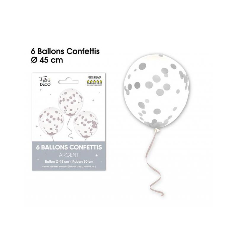 6 BALLONS CONFETTIS ARGENT