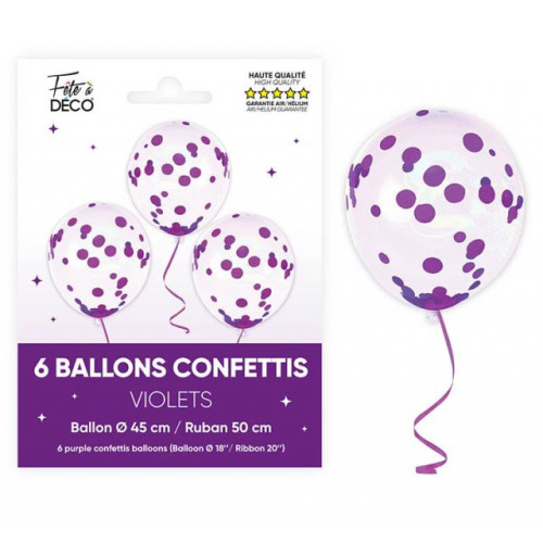 6 BALLONS CONFETTIS VIOLET