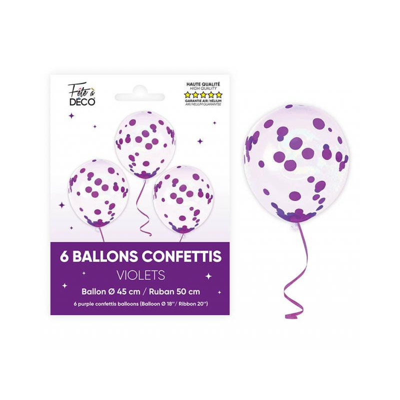 6 BALLONS CONFETTIS VIOLET