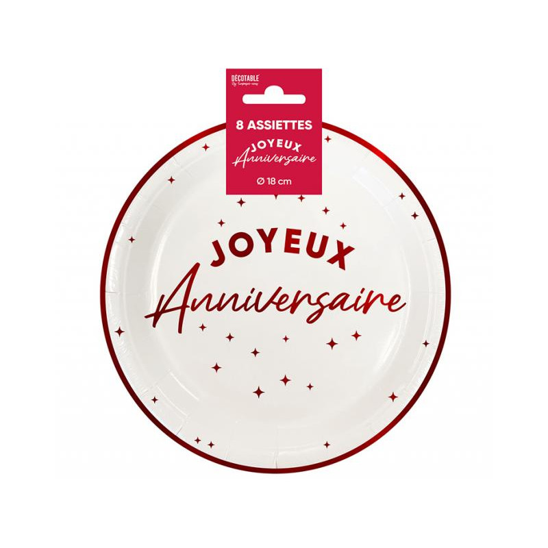 ASSIETTES X 8 ROUGE ANNIVERSAIRE
