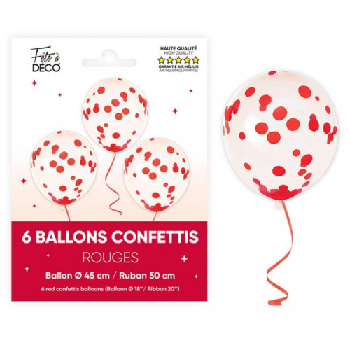 6 BALLONS CONFETTIS ROUGE