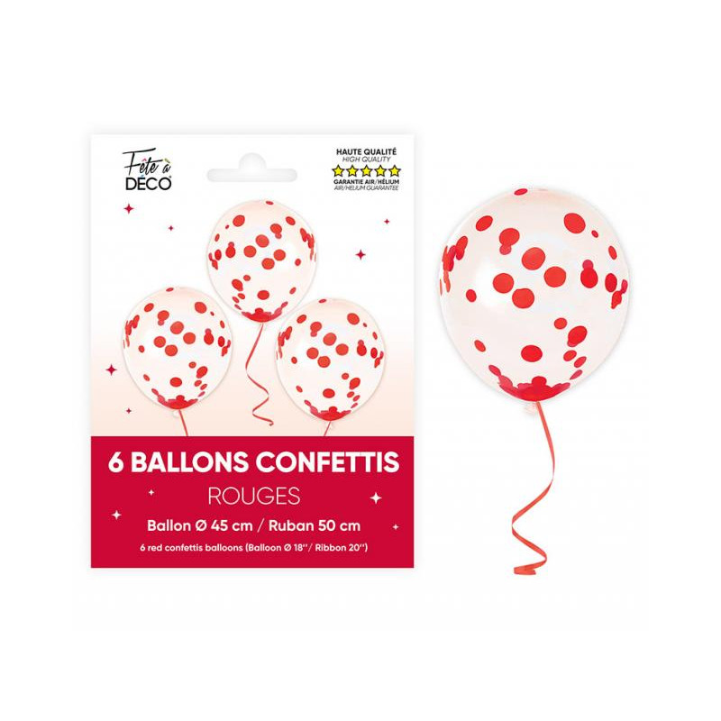 6 BALLONS CONFETTIS ROUGE