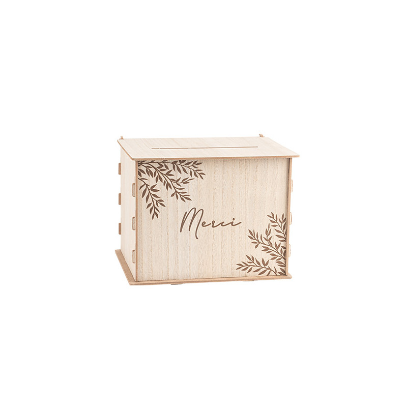 URNE MERCI EN BOIS 30X23.5X23.