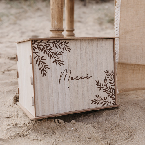 URNE MERCI EN BOIS 30X23.5X23.