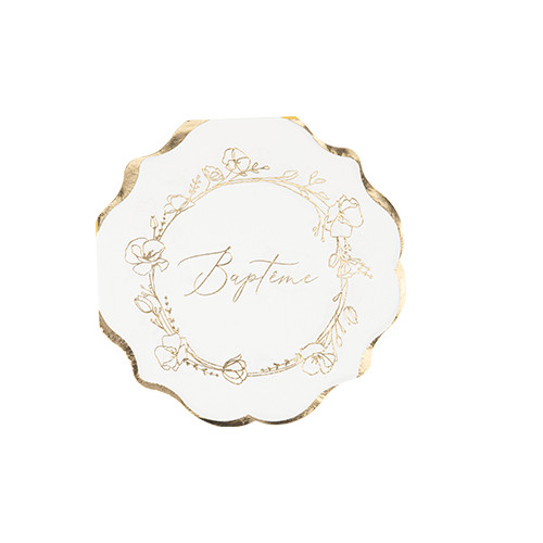 16 SERVIETTES BAPTEME CREME/OR