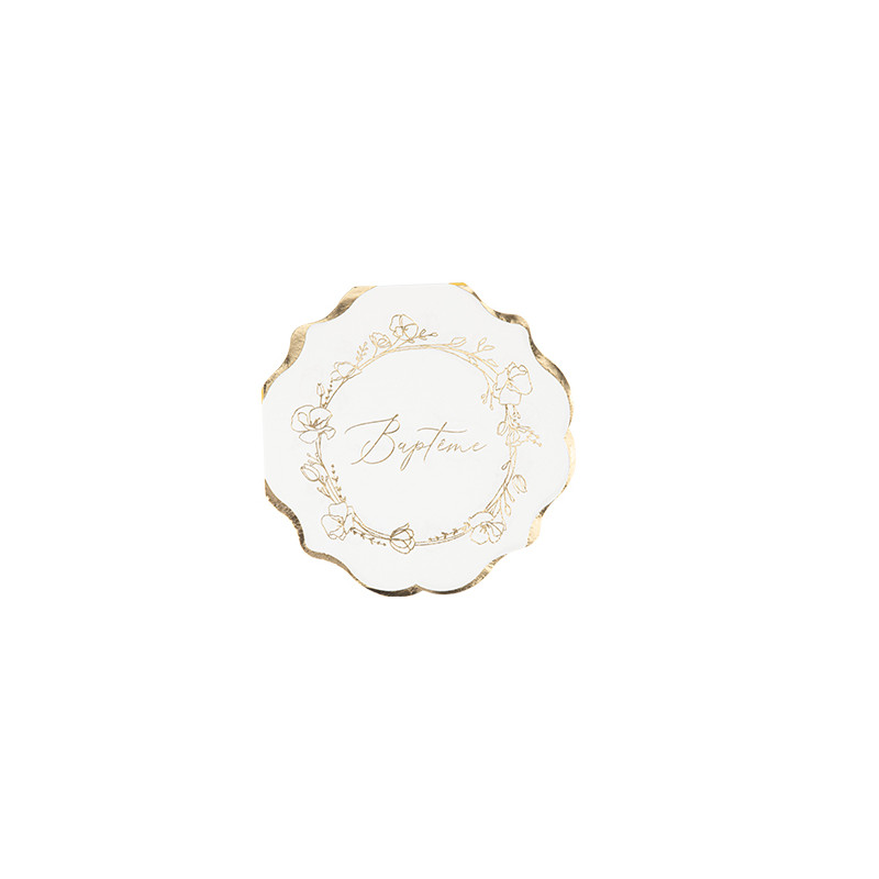 16 SERVIETTES BAPTEME CREME/OR