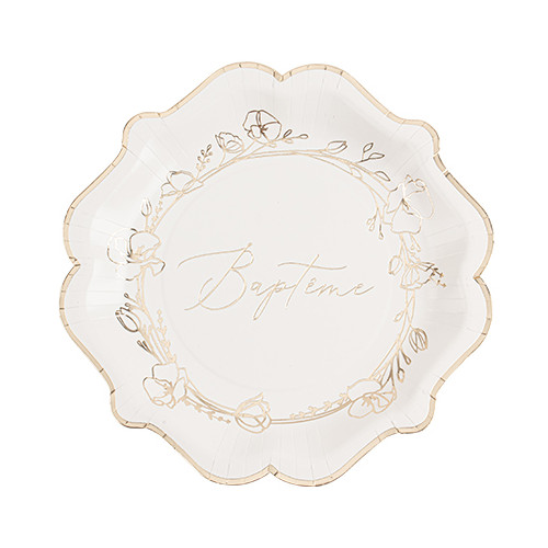 8 ASSIETTES BAPTEME CREME/OR