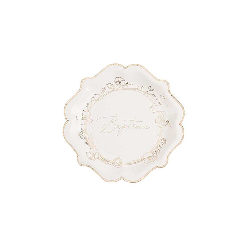 8 ASSIETTES BAPTEME CREME/OR