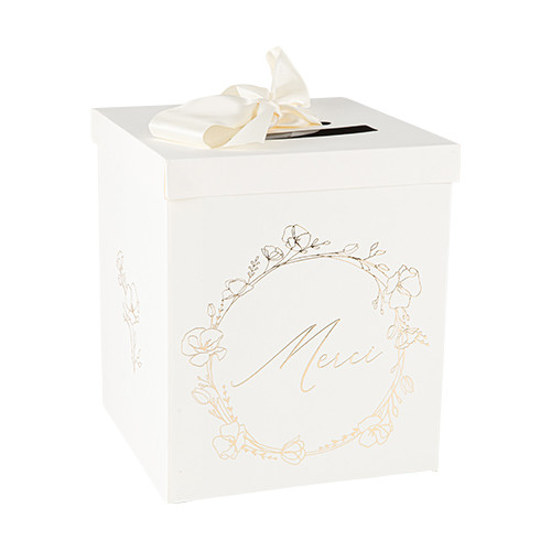 URNE "MERCI" BAPTEME CREME OR
