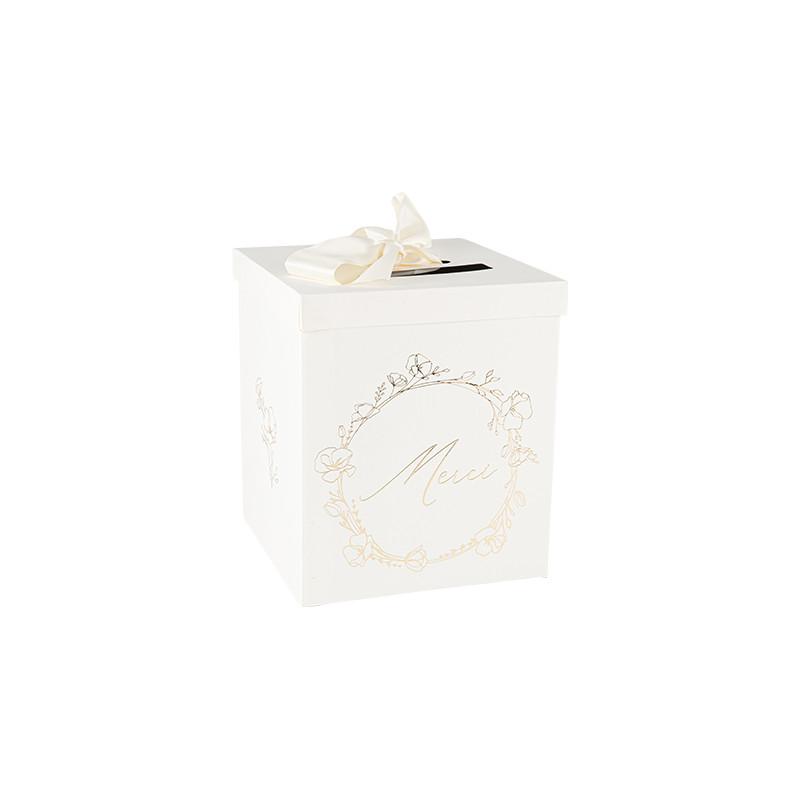 URNE "MERCI" BAPTEME CREME OR