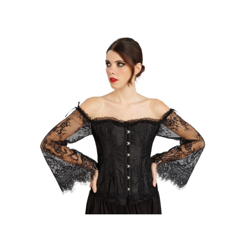 CORSET MANCHES DENTELLE NOIR S