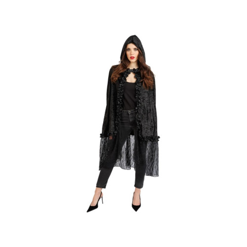 CAPE VELOURS DENTELLE NOIR 145CM
