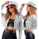 VESTE PAILLETTES FRANGES ARGENT XL