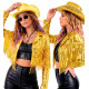 VESTE PAILLETTES FRANGES OR XL