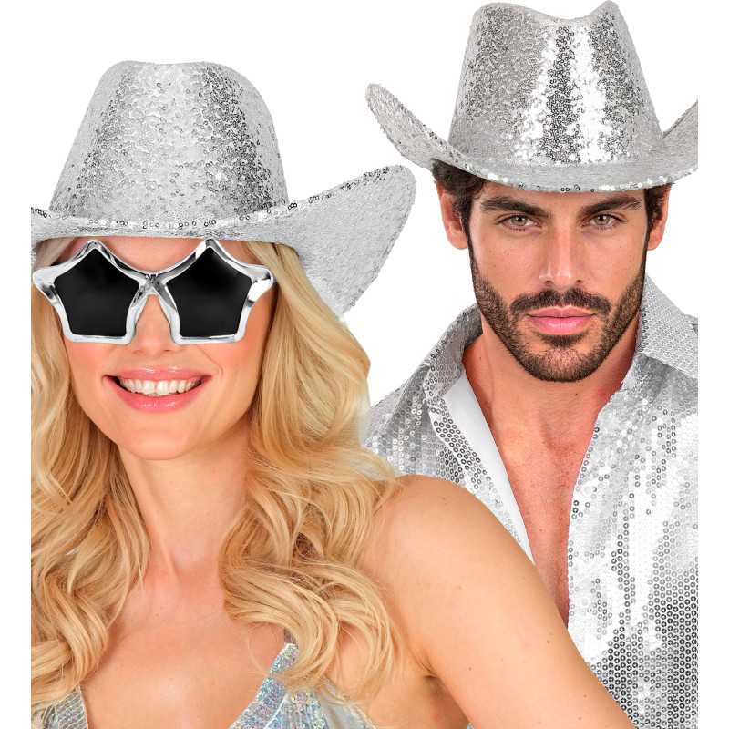 CHAPEAU COWBOY PAILLETTES ARGENT