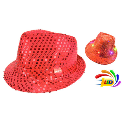 CHAPEAU LED SEQUIN ROUGE