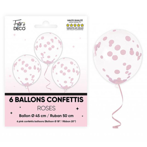 6 BALLONS CONFETTIS ROSE