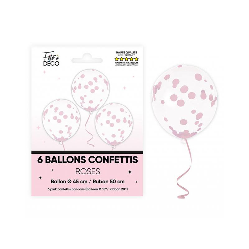 6 BALLONS CONFETTIS ROSE