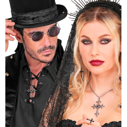 COLLIER CROIX GOTHIQUE GEMMES NOIRES
