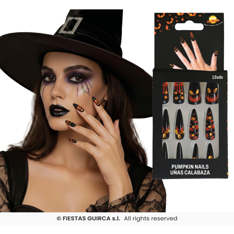12 FAUX ONGLES CITROUILLE
